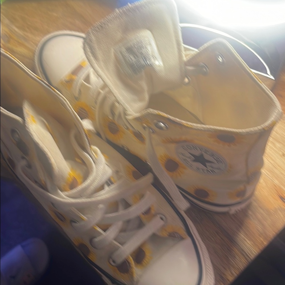 Converse White and Yellow High-Top Sneakers Canvas Rubber Sole. Worn once .